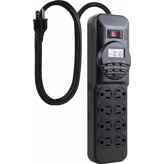 15077 7-Day Digital Plug-in Power Strip Timer, 8-Outlet