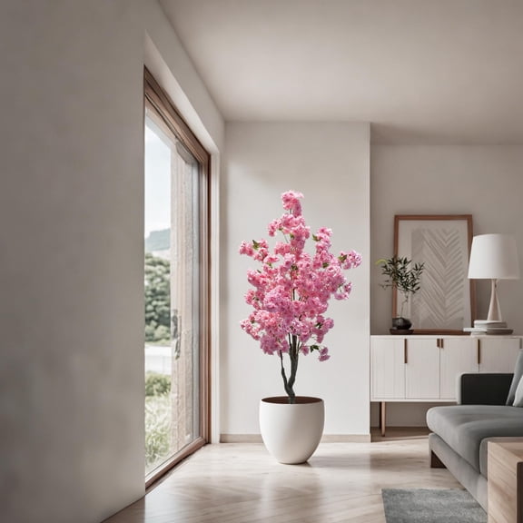 150CM/180CM Pink Cherry Blossom Tree in Nursery Pot, Realistic Tall Wishing Tree Fake Cherries Flower, Indoor Outdoor Pink Large Plants for Thanksgiving Christmas Home Office Decor