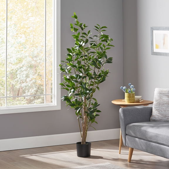 VTNG 150CM Artificial Laurel Tree, Realistic Faux Green Indoor Decorative Plant with Pot, Pre-Potted Artificial Tree for Home Office Living Room Decor