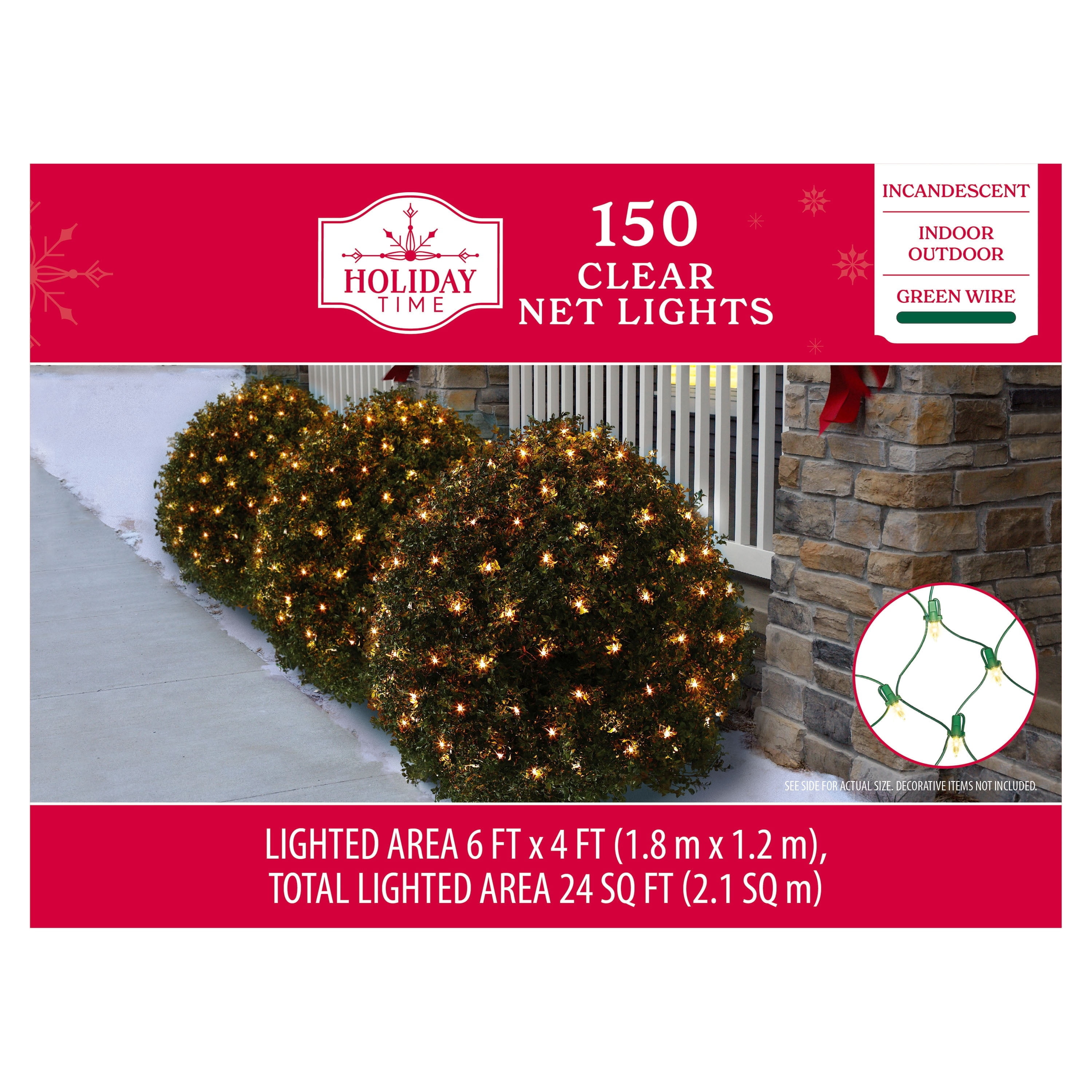 Indoor/Outdoor 150-Count Incandescent Christmas Net Lights, Clear, Green Wire, 6' x 4', by Holiday Time