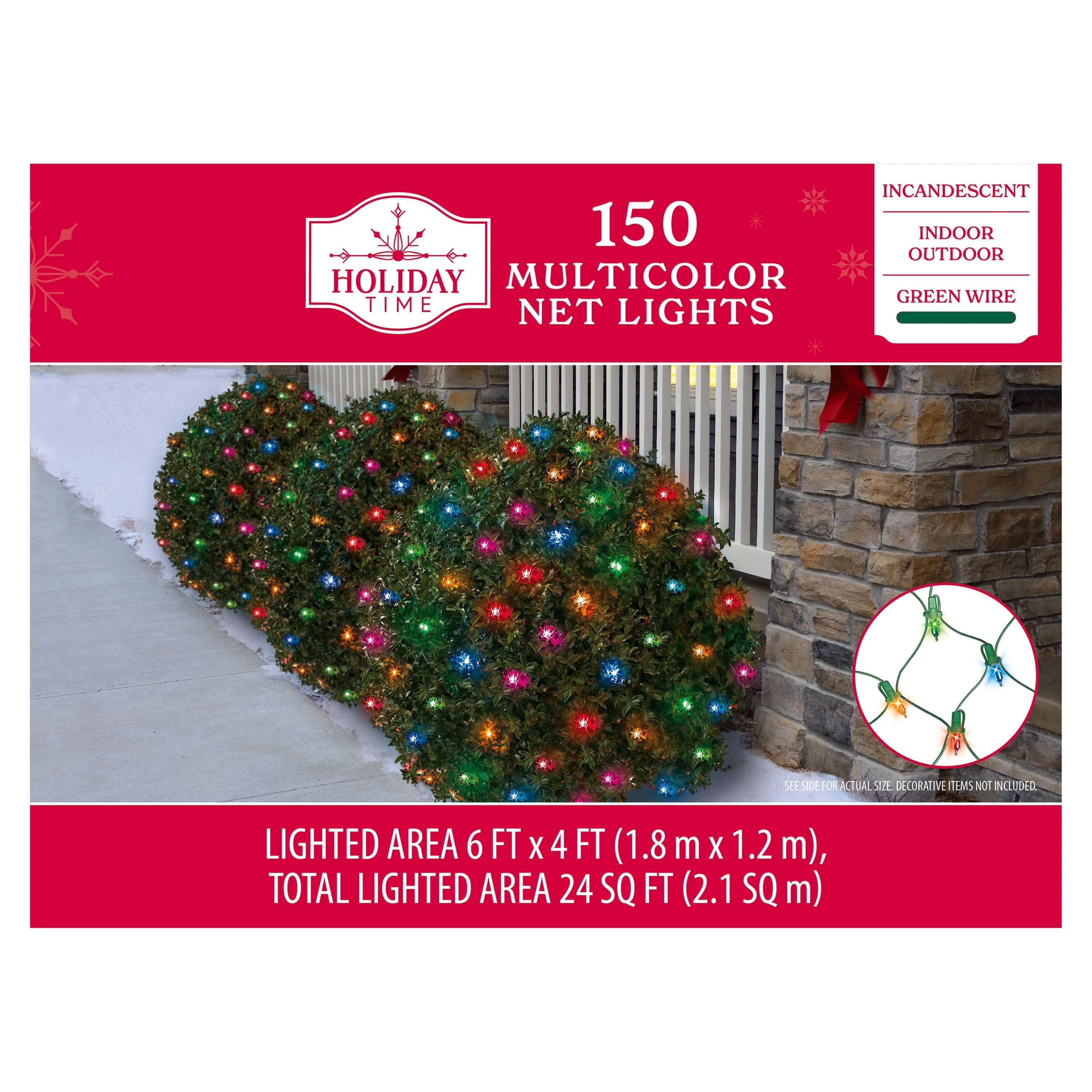 Indoor/Outdoor 150-Count Incandescent Christmas Net Lights, Multicolor, 6' x 4', by Holiday Time