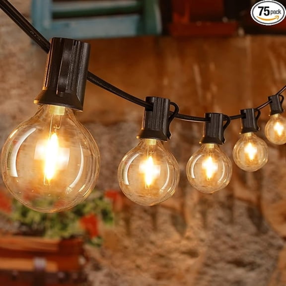 150FT Outdoor String Lights, Waterproof Connectable Shatterproof Outside Light with 75 Edison + 4 Spare LED Bulbs Plug in, Patio Lights for Indoor Balcony Porch Camping Deck