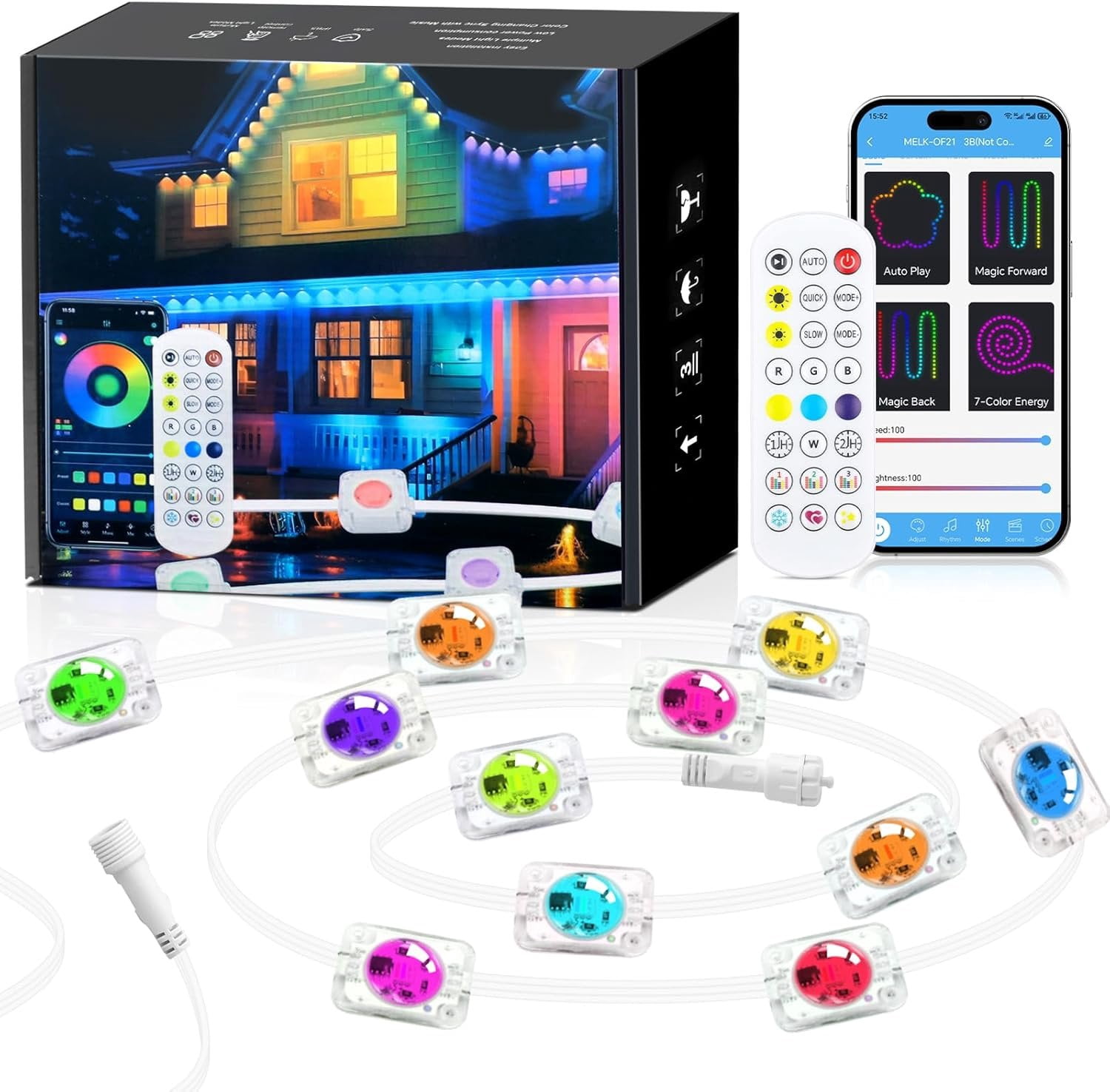 150FT Permanent Outdoor Lights for House, 24V RGB+IC Outside Lights ...