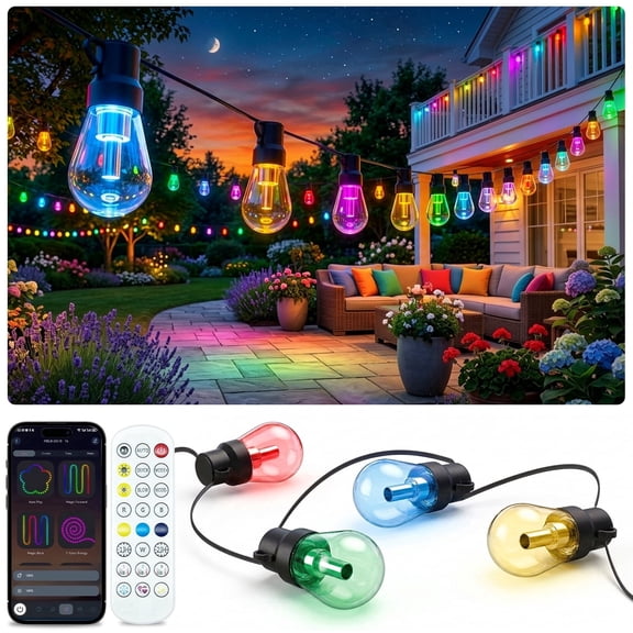 150FT RGB+IC Outdoor String Lights, Outside Light Dimmable Shatterproof LED Bulbs, IP67 Waterproof Chasing Effect Lighting DreamColor Patio Strip Lights for Backyard, Balcony, Outdoor Living