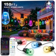 150FT RGB Outdoor String Lights, +IC Outside Light Dimmable Shatterproof LED Bulbs, IP67 Waterproof Chasing Effect Lighting DreamColor Patio Strip Lights for Backyard, Balcony, Outdoor Living