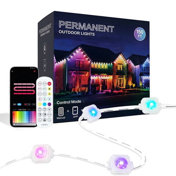 150Ft Permanent Outdoor Lights Pro,Phone App & Remote, Rgb Eternity Eaves Lights Ip67 Waterproof, House Roof Outdoor String Light