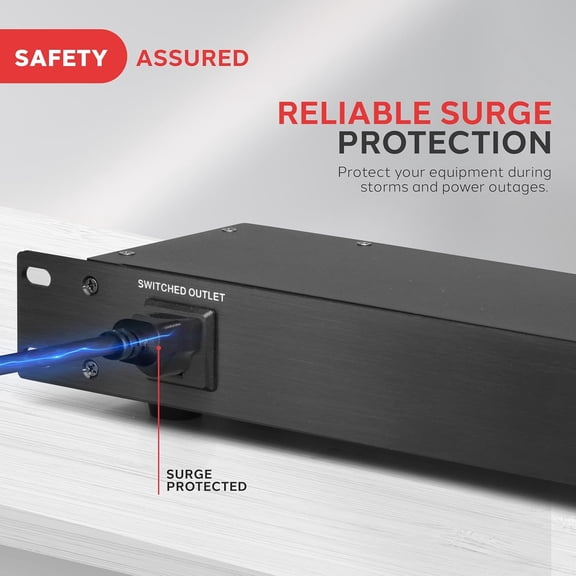 150J Surge Protector Power Strip  9 Outlet 15A Heavy Duty Extension Cord, 1U Rack Mount with AC Filter, Overload Protection for Home, Office & Server