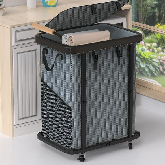 150L (40 Gal) High-Grade Laundry Basket with Wheels, Large Laundry Hamper with Wooden Handles, 900D Oxford Fabric, Detachable Laundry Hamper for Bedroom, Bathroom, Laundry Room