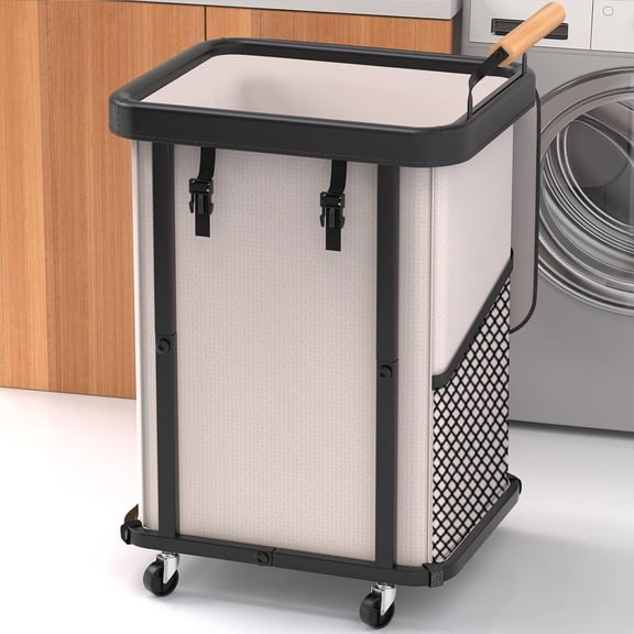 150L Extra Large Fashion Rolling Laundry Basket with Wheels and Handle, Sturdy Metal Frame, White
