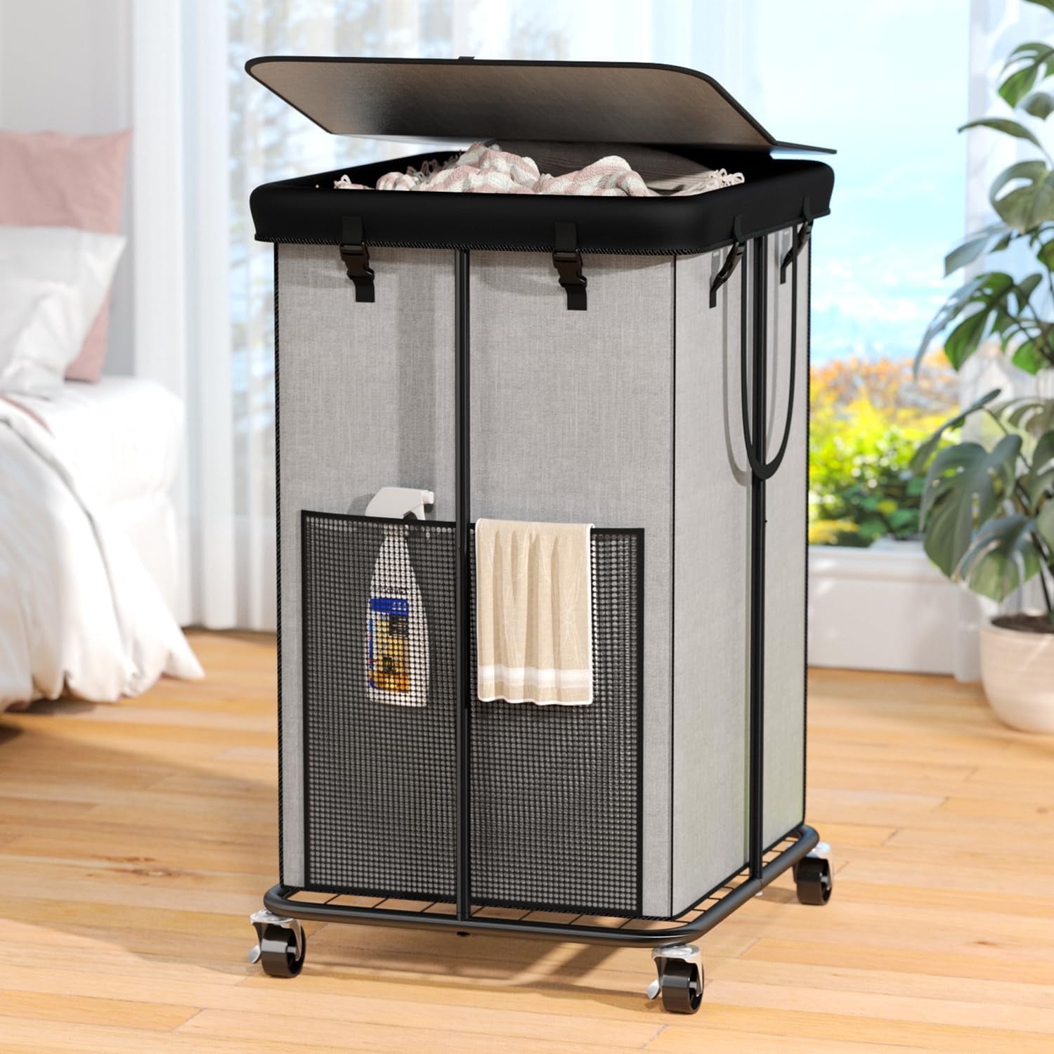 150L Laundry Hamper with Lid, Rolling Laundry Basket with Wheels, Large ...