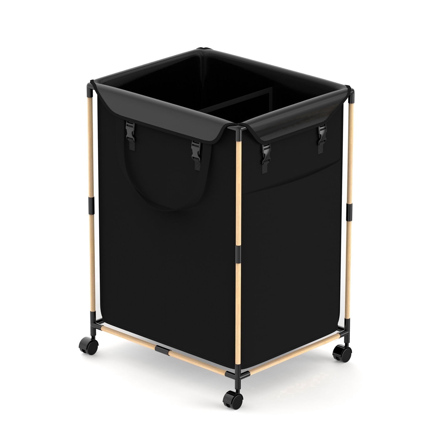 150L Laundry Hamper with Wheels, 2-Section Rolling Laundry Basket, Bamboo Supports, Removable Bag, Large Waterproof Oxford Fabric Clothes Hamper for Laundry Room, Bedroom, Bathroom,