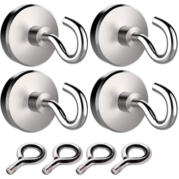 150LBS Strong Magnetic Hooks Heavy Duty for Hanging Cruise Cabins Large Magnet Fridge Whiteboard Locker Grill Hanger Powerful Magnets with Eyebolt 4Pcs