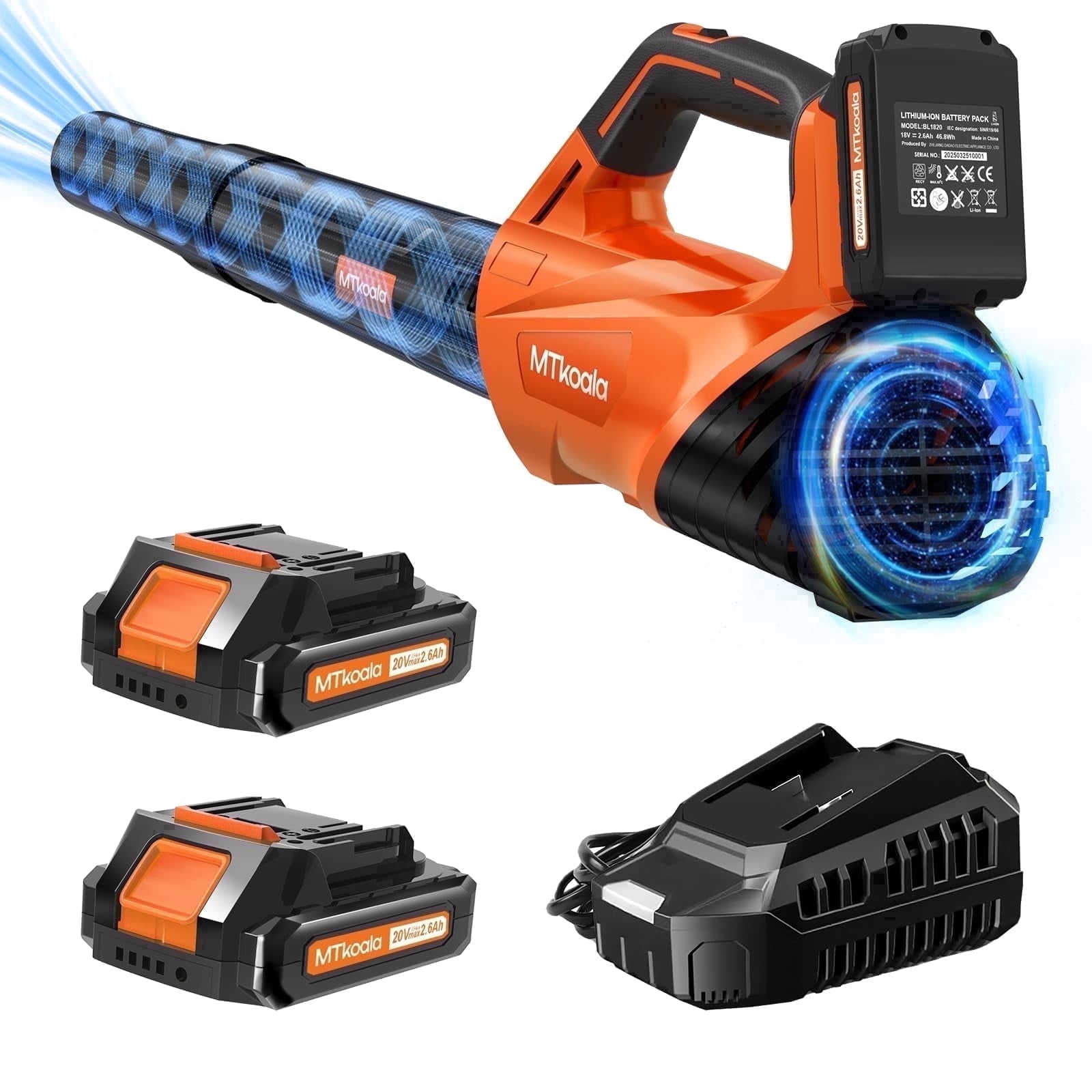 Cordless Leaf Blower, 2 * 20V 2.6AH Batteries and Fast Charger