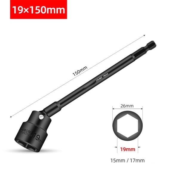 150Mm Hex Shank 360 Degree Rotatable Driver Socket Head Adapter H8-H19 12Mm