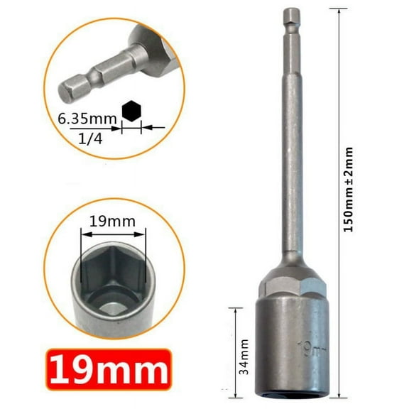 150Mm Hexagon Nut Driver Drill Bit Adapter Socket Wrench Extension Sleeve 19Mm