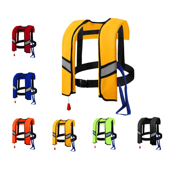 150N Automatic Inflatable Life Jacket – Adjustable Nylon Swim Vest with CO2 Inflation, Reflective Strips & Safety Buckle, Adult Life Vest for Boating, Kayaking, Fishing(Yellow)