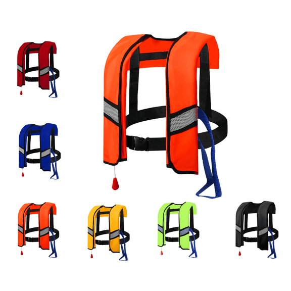 150N Automatic Inflatable Life Jacket – Adjustable Nylon Swim Vest with CO2 Inflation, Reflective Strips & Safety Buckle, Adult Life Vest for Boating, Kayaking, Fishing(Orange)