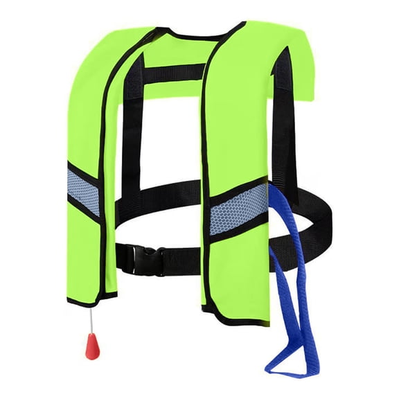 150N Automatic Inflatable Life Jacket – Adjustable Nylon Swim Vest with CO2 Inflation, Reflective Strips & Safety Buckle Fluorescent Green