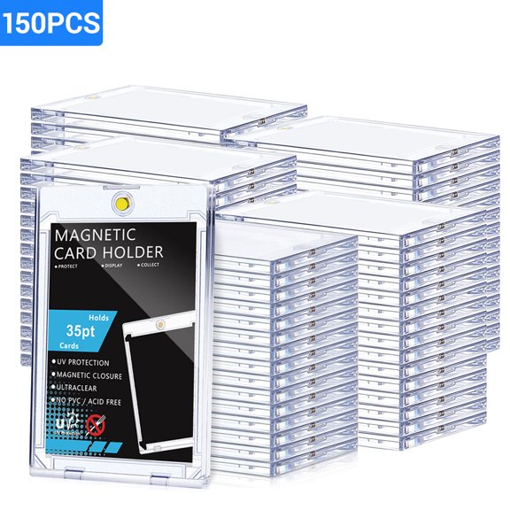 150PACK Magnetic Card Holder, 35pt One Touch Card Holders with UV Protection Trading Cards Protector, Display Case for Sports, Baseball, Football, Game Cards, Collectibles
