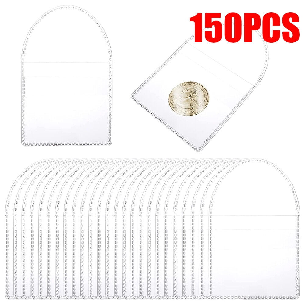 150PC Single Pocket Coin Sleeves Collectors 2.2X2 Inch Clear Plastic Pocket USA