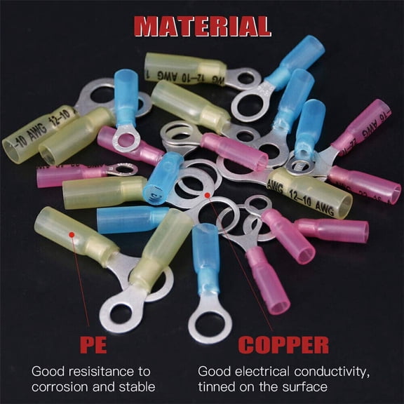 150PCS #10 Heat Shrink Electrical Wire Connectors 10-22AWG Ring Crimp Terminal
