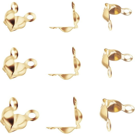 150PCS 18K Gold Plated Clamshells Crimp Bead Tips Knot Covers for DIY Crafting Jewelry Making 3 Sizes diy Real 18K Gold Plated