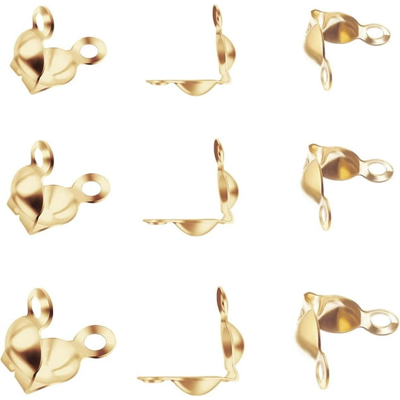 150PCS 18K Gold Plated Clamshells Crimp Bead Tips Knot Covers