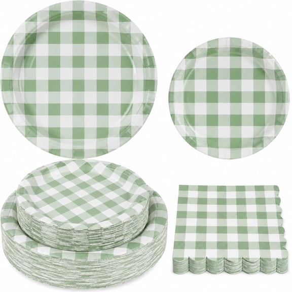 150PCS Blue Gingham Supplies Plates and Napkins Set for 50 Guests, Checkered Disposable Tableware Decorations