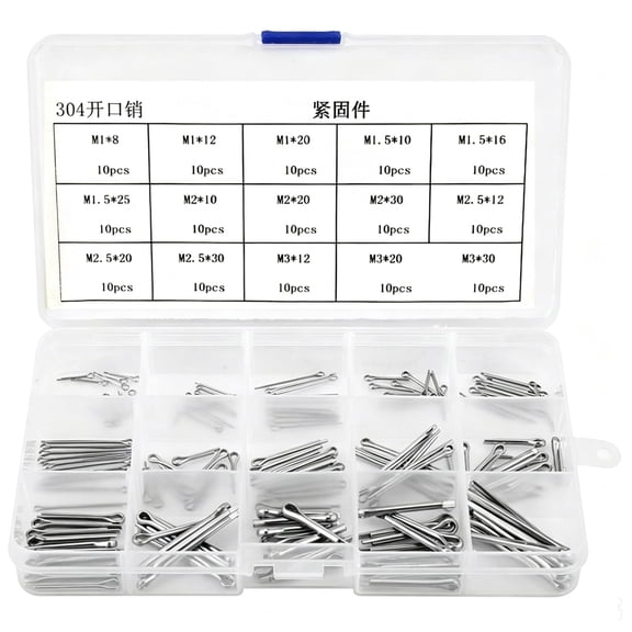 150PCS Boxed 304 Stainless Steel Fastener Split Pin Clip Hairpin Type Pin M1-M3 Combination Set