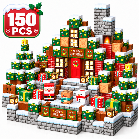 TIMETOME 150PCS Magnetic Blocks for Kids Ages 3+, Christmas Magnetic Building Blocks & Magnetic Cubes, STEM Christmas Village Set