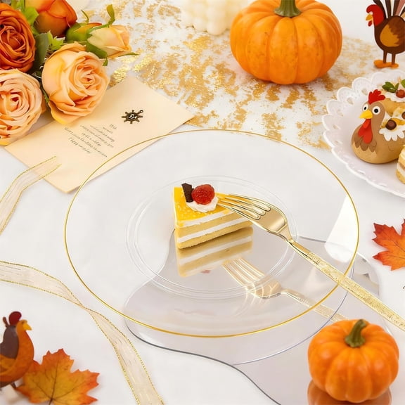 150PCS Clear Gold Plastic Plates