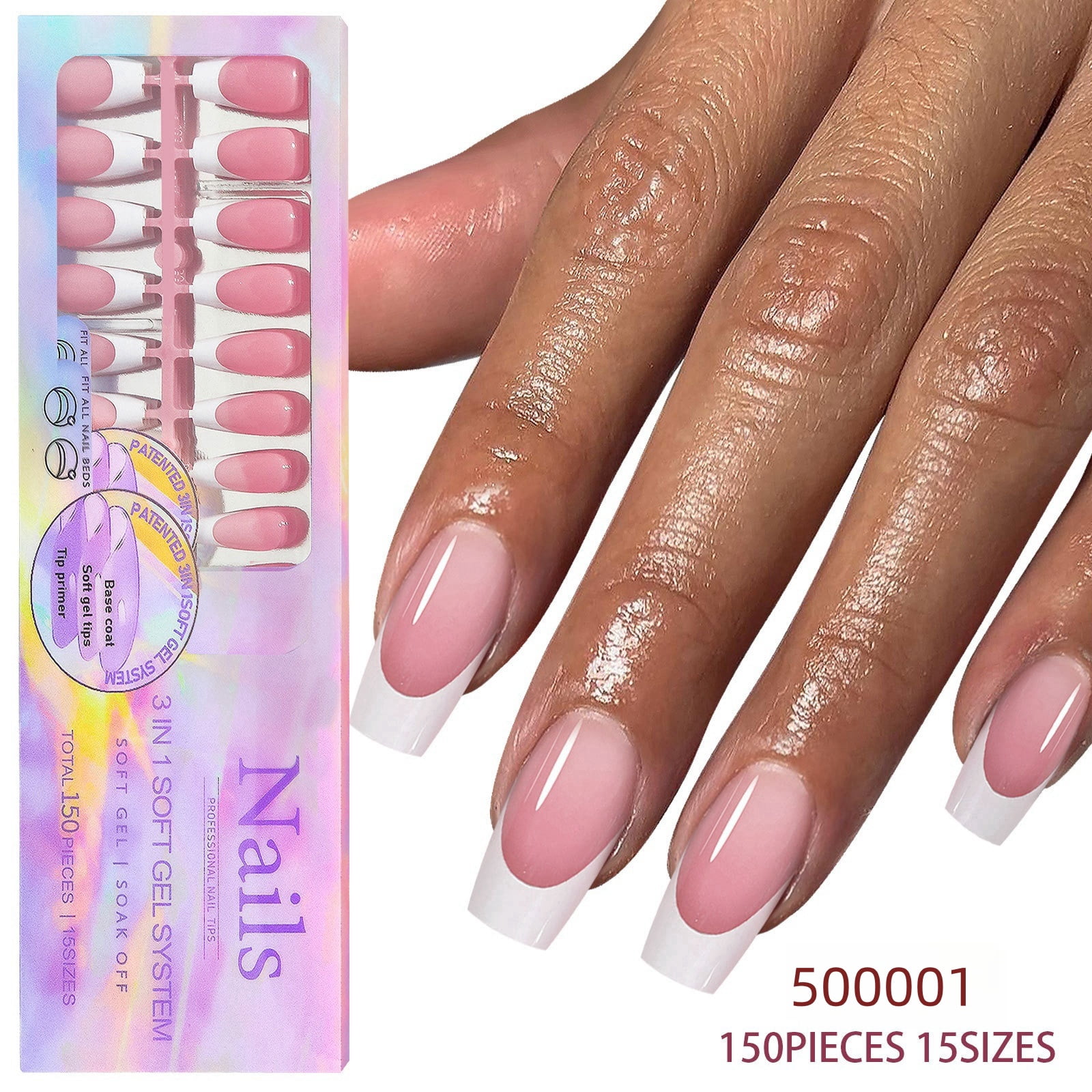 150PCS French tip press on nails short almond  Fake Nail Patch Removable Wear Reusable Full Cover Nail Patch long coffin