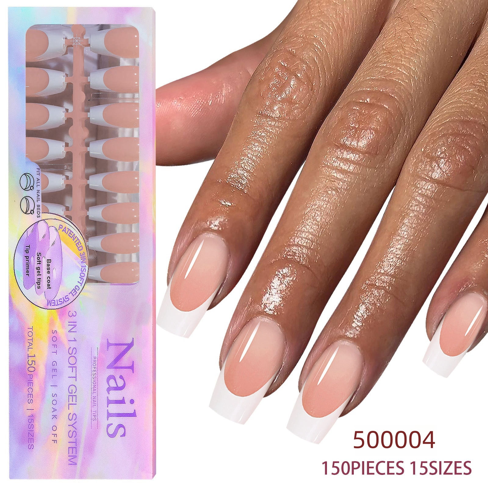 150PCS French tip press on nails short almond  Fake Nail Patch Removable Wear Reusable Full Cover Nail Patch long coffin