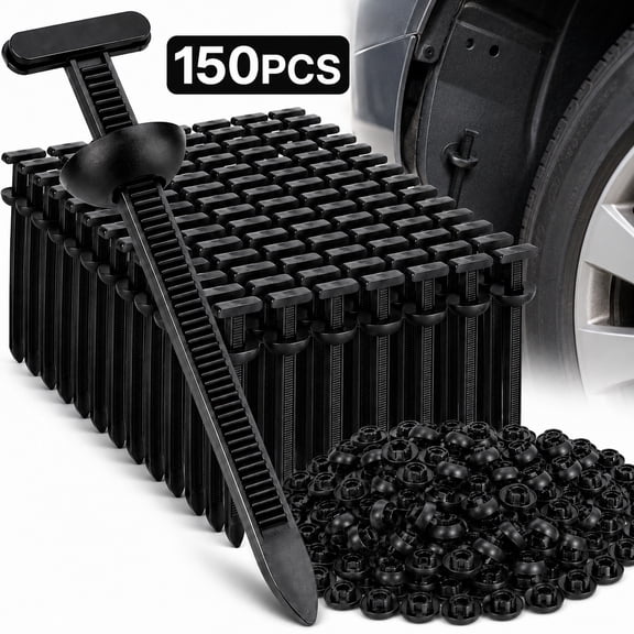 150PCS Heavy Duty Nylon Cable Tie Buckle Kit , Universal Automotive Zipper Clips for Car Trim, Bumper, Fender Liner Fastening , Plastic Rivet Style Zip Ties, Zippered Retainer Clips