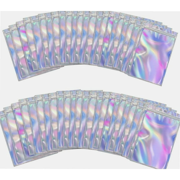 150PCS Holographic Mylar Bags 610cm/2.363.9inch Small Resealable PET Ziplock Packaging Bags Sealable Gift Pouch for Party Favor Food Candy Cookies Snack Jewelry Lip Gloss Mascara Cream Storage