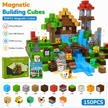 150PCS Magnetic Building Blocks, STEM Montessori Sensory Toys for 3 - 8 Year Old Boys & Girls birthdays, Christmas, Children's Day
