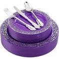 thumbnail image 1 of 150PCS Purple Silver Plastic Plates with Silver Silverware, Silver Party Supplies for 30 Guests Include 30 10.25" and 30 7.5" Plates, 30 Forks, 30 Knives, 30 Spoons, 1 of 7