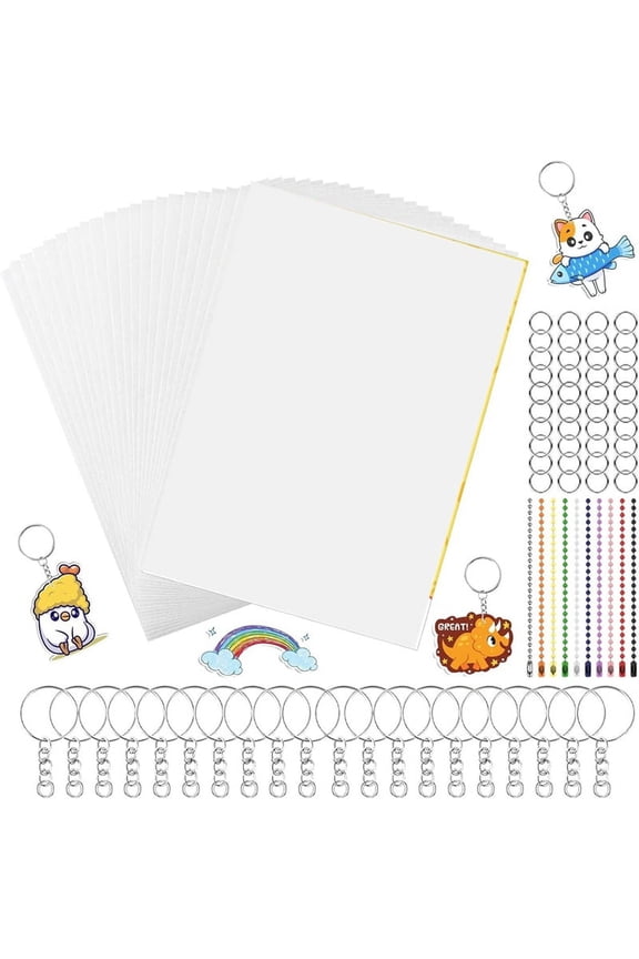 150PCS Shrinky Plastic Sheets Kit, Shrink Paper Keychain Kit for Kids Marking, DIY Ornaments or Craft