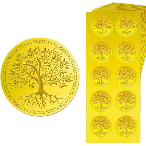 150PCS Tree of Life Gold Foil Envelope Seal Stickers Gold Embossed Stickers Self Adhesive Sealing Stickers Medal Decoration Stickers Certification Graduation Corporate Notary Seals Envelope