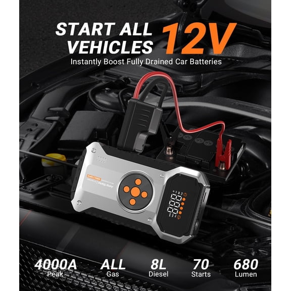 150PSI 4000A 12V 26800mAh 4 in 1 Portable LED Starter Battery LCD Display