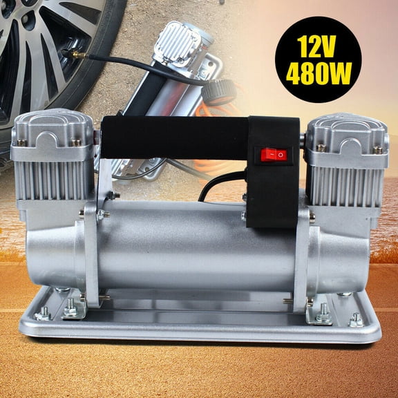 150PSI Heavy Duty Metal Double Cylinder Pump Air Compressor Auto-Tire Inflator for SUVs, ATVs, Trucks, Vans, RVs, Trailers, Minivans, Cars, Motorcycles, Golf Carts