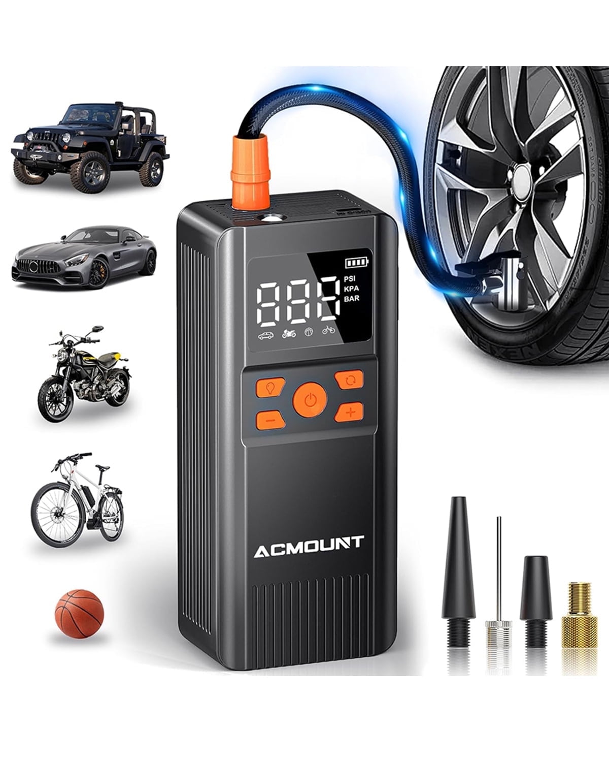 Acmount Cordless Tire Inflator Air Compressor, 150 Psi Bike Pump, Portable Electric Air Pump with Gauge for Car, Motorcycle, Bicycle, Balls