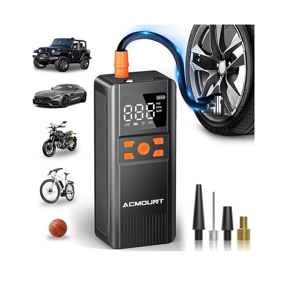 Acmount Cordless Tire Inflator Air Compressor, 150 Psi Bike Pump, Portable Electric Air Pump with Gauge for Car, Motorcycle, Bicycle, Balls