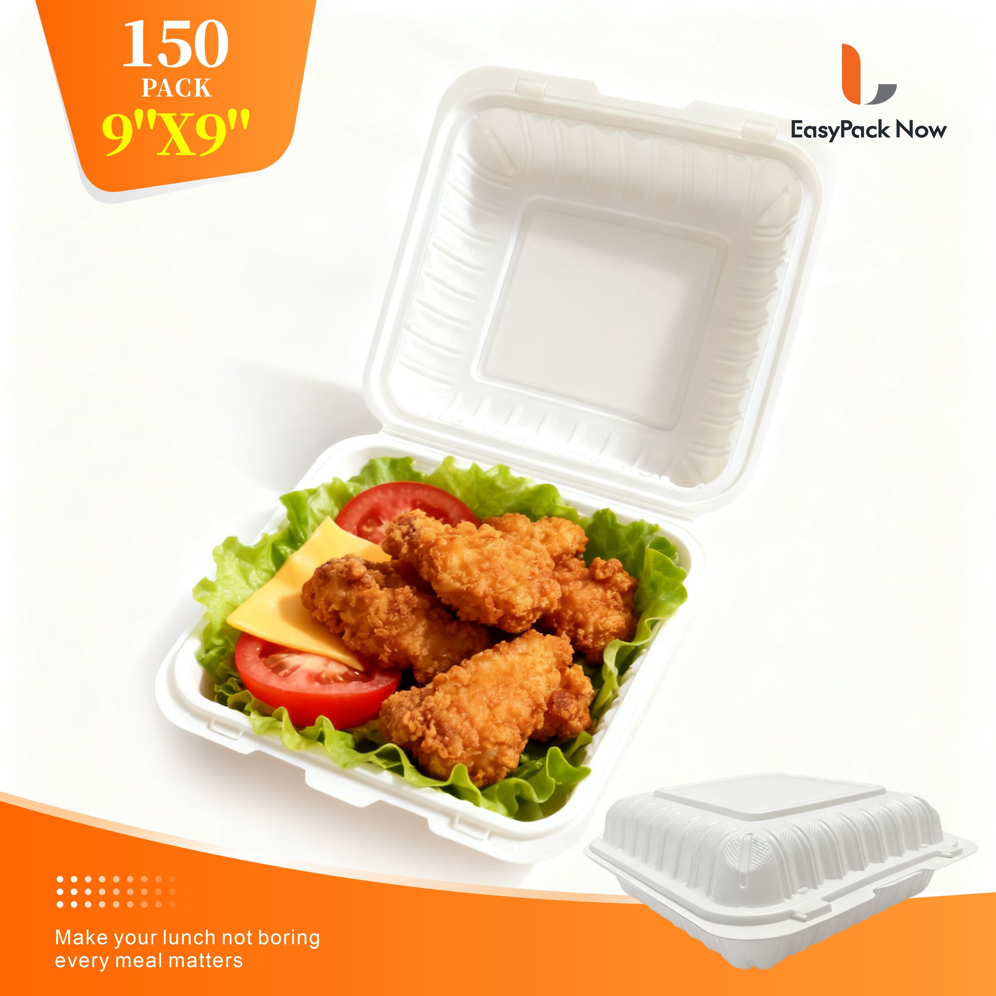 150Pack 8/9Inch White ClamShell Hinged Lid Take Out Containers, Heavy ...