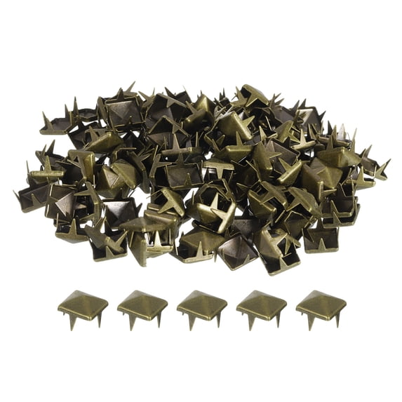 150Pack Square Pyramid Rivets for Clothing, 7mm Four-Jaw Studs Spikes, Copper Punk Rock Nailhead Spots(Bronze Tone)