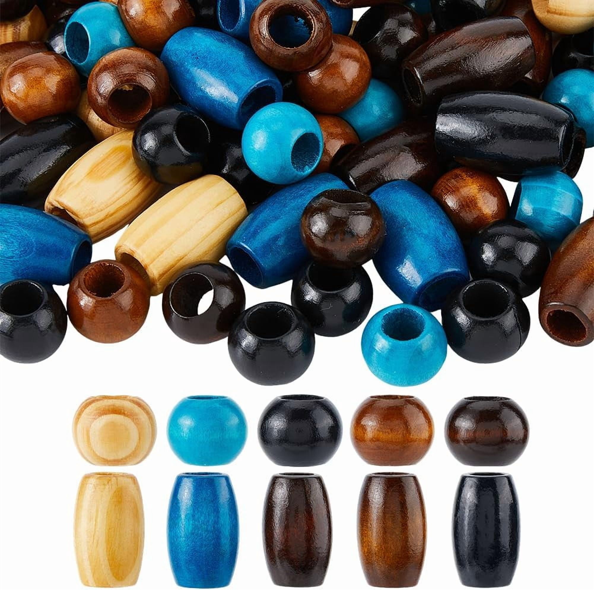150Pcs 10 Styles Wood Large Hole Craft Beads Wooden Loose Spacer Beads Wooden European Beads Natural Wood Beads Round Oval Beads for Macrame Crafs Hair Braid Jewelry Making Hole:10mm Black