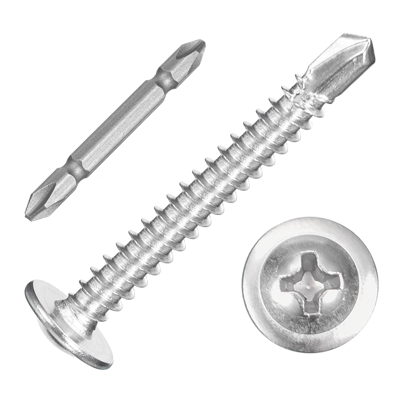 150Pcs #10x1-1/2" Self-Tapping Screws, 410 Stainless Steel Phillips Self Drilling Screws Flat Head Sheet Metal Screws for Industry, Furniture Repair, Silver
