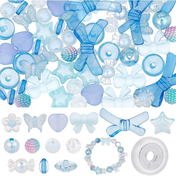 150Pcs 13 Style Acrylic Assorted Candy Beads Round Color Beads Flower Beads Pastel Candy Star Heart Butterfly Bead Round Beads for Jewelry Making Women Adult DIY Bracelet Necklace Crafts DIY
