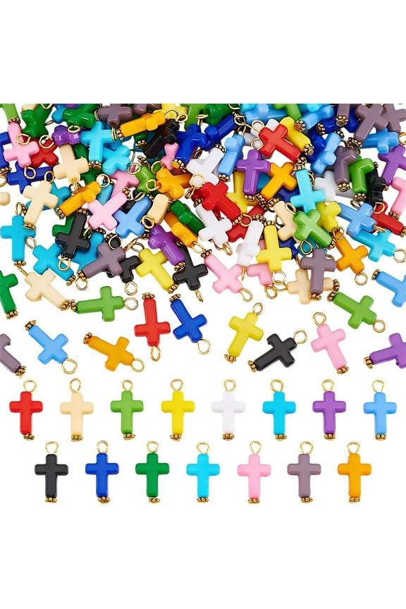 150Pcs 15 Colors Acrylic Cross Charms Colorful Crucifix Charms Cross Pendants Easter Charms Punk Charms for Jewelry Making Crafting Accessory for Necklace Bracelet Earrings