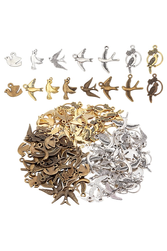 150Pcs 15 Style Bird Charms Hummingbird 3D Animal Charm Alloy Parrot Enamel Charms